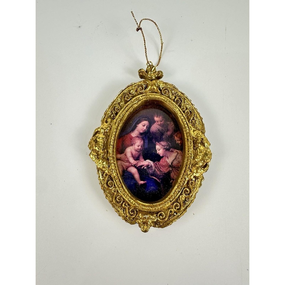 Vintage Taiwan ROC Madonna Child Cherub Gold Ornate Mini Picture Frame Religious
